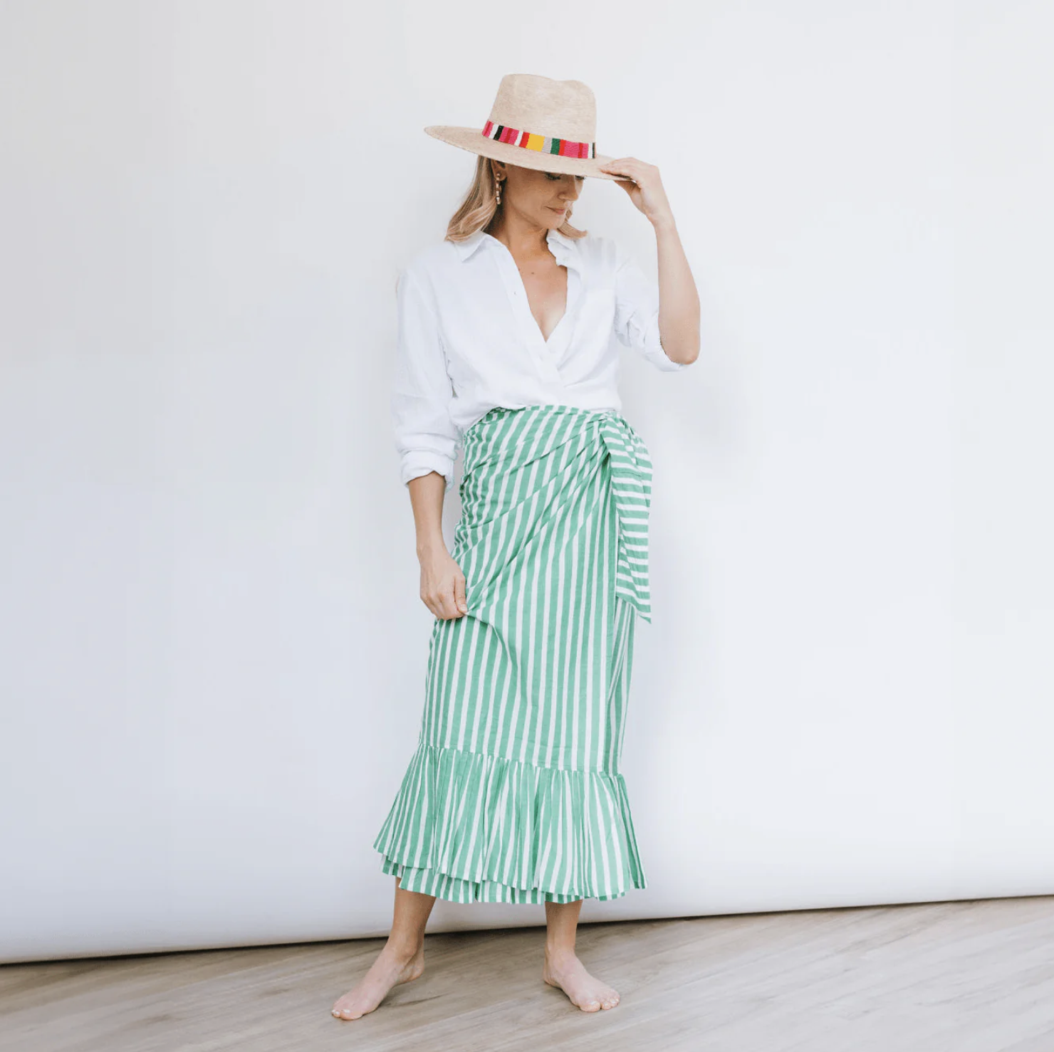 green and white skirt 